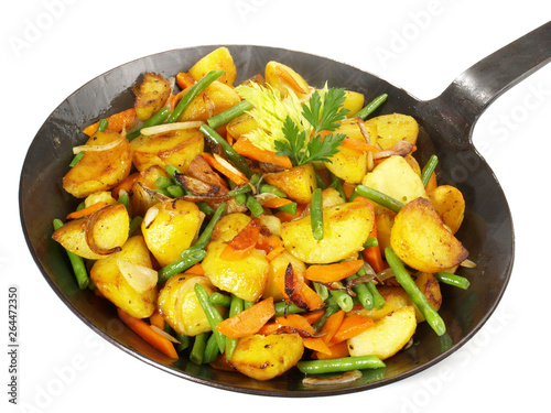 Classic Roasted Potatoes in a Pan with Vegetables