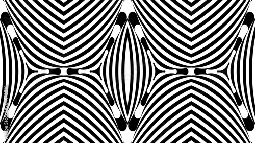 Seamless pattern with hypnotic trance texture. Abstract black and white striped background. Op art monochrome abstraction. Psychedelic trippy art.