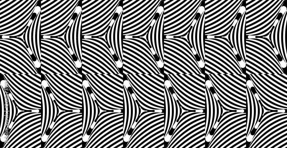 Seamless pattern with hypnotic trance texture. Abstract black and white striped background. Op art monochrome abstraction. Psychedelic trippy art.