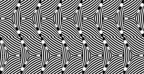 Seamless pattern with hypnotic trance texture. Abstract black and white striped background. Op art monochrome abstraction. Psychedelic trippy art.