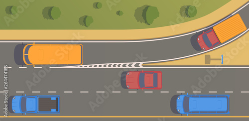 Top view road junction. Right turn branches and congresses.
