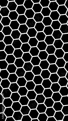 White honeycomb on a black background. Vertical image orientation. Isometric geometry. 3D illustration