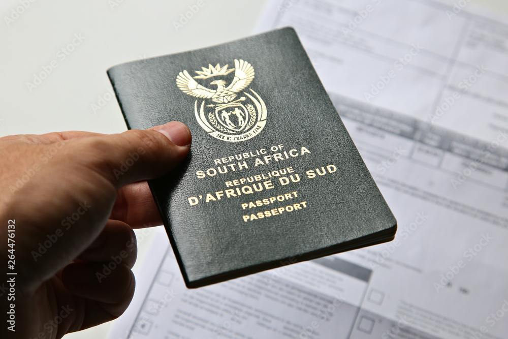 A South African proof of identity document (passport) and proof of
