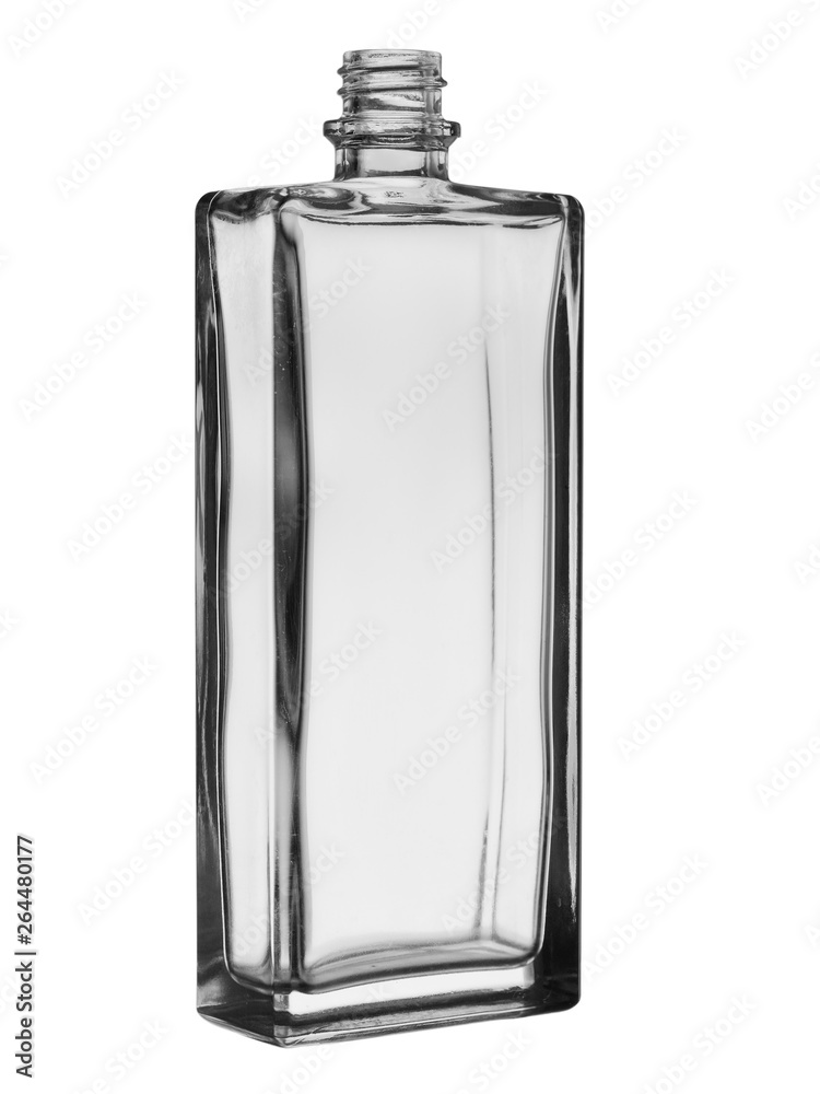 Empty glass perfume squared bottle isolated on a white background Empty glass perfume squared bottle isolated on a white background