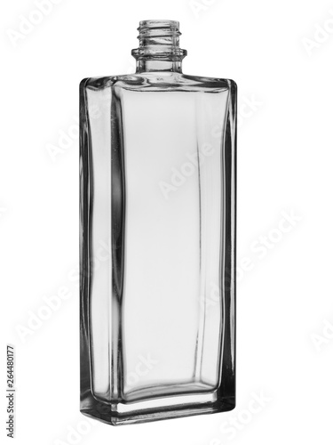 Empty glass perfume squared bottle isolated on a white background