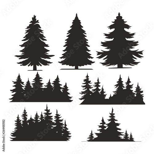 Vintage trees and forest silhouettes set Fototapet