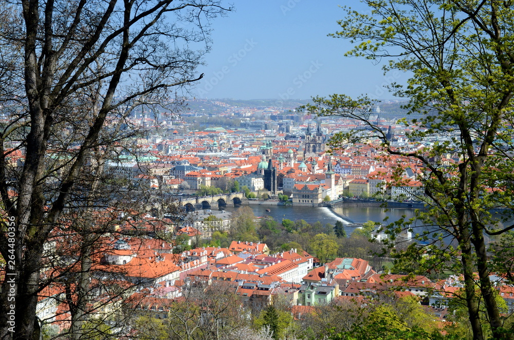 Panoramic view of Prague from Petrin Hill in spring