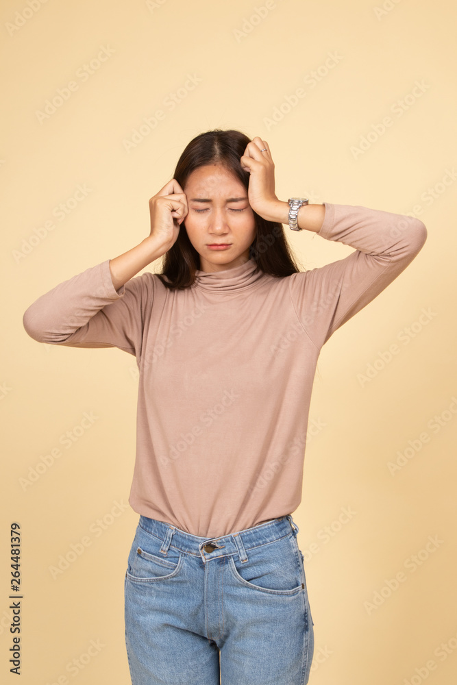 Young Asian woman got sick and headache. Young Asian woman got sick and headache.