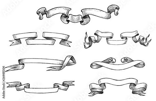 Ribbon labels in vintage style. Banners and templates for inscriptions. Hand drawn.