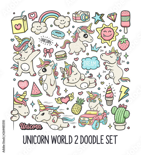 Unicorns Hand Drawn Doodle Color Vector 2