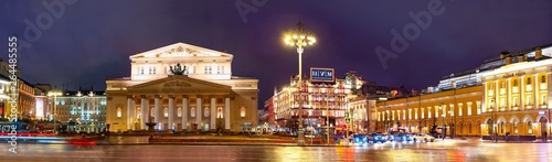 City the Moscow .Night view of State academic Maly theatre,State academic Bolshoi theatre of Russia,Theatre square.TSUM.Russia.2019