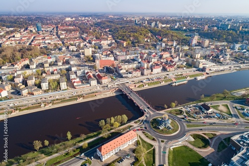Aerial drone view on Gorzow Wielkopolski and Warta river. photo
