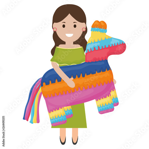 beautiful mexican woman with pinata character