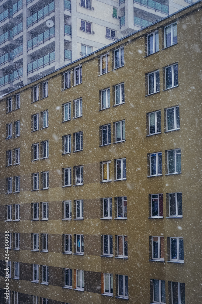 Old and modern residential building in Warsaw city, capital of Poland