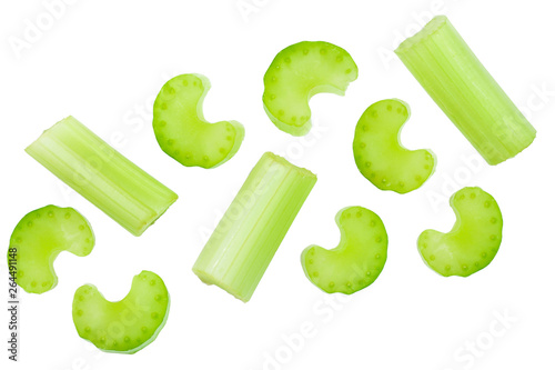 fresh celery isolated on white background with copy space for your text.Top view. Flat lay