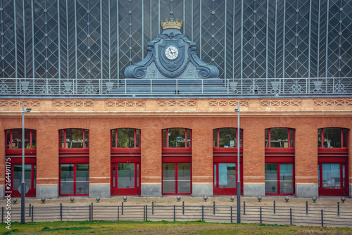 Facade of Atocha Railway Station in Madrid, capital city of Spain
