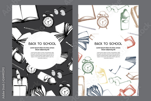 Back to school cards templates  greetings set  universal  sketch ink design