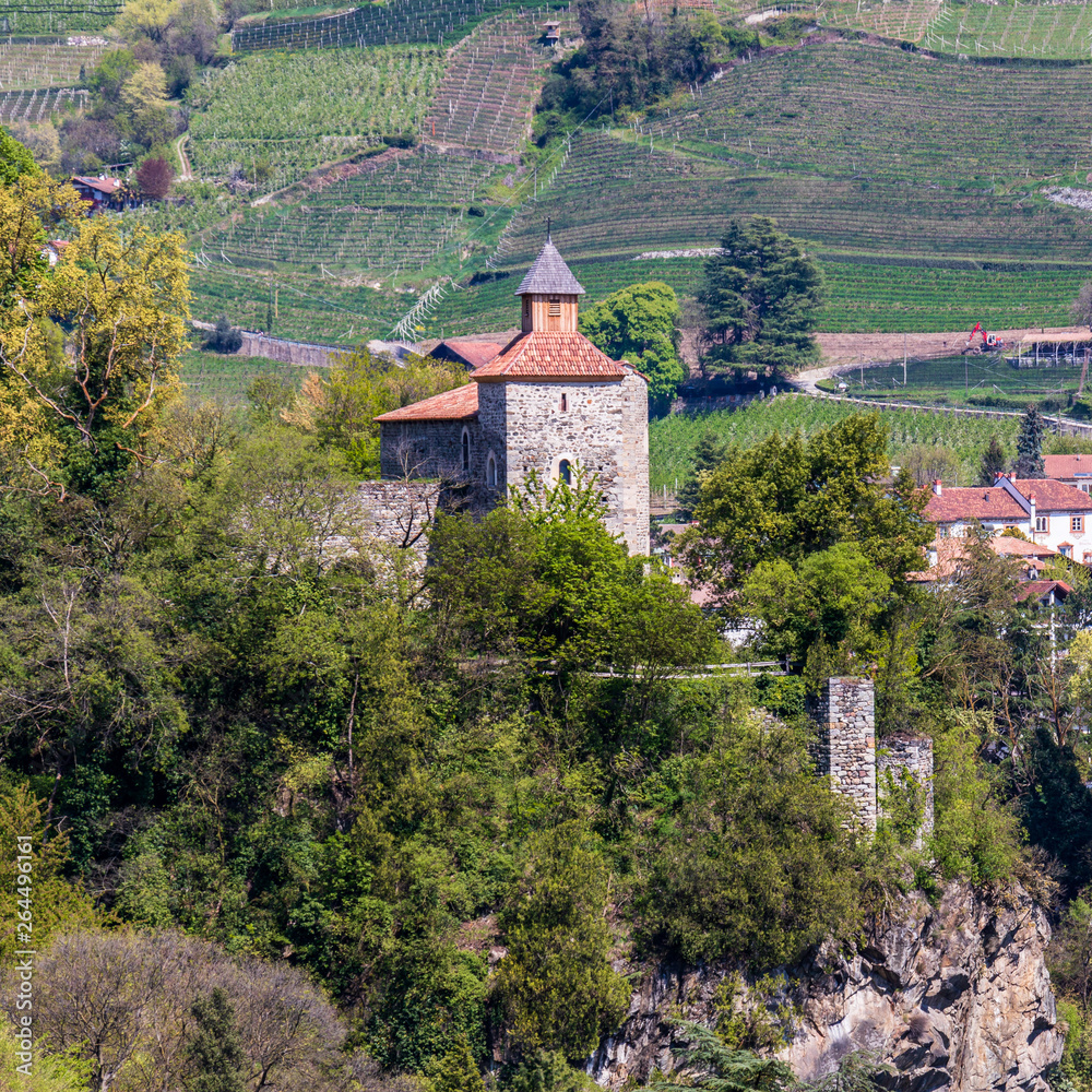 Detail View on Castle Zenoburg. Tirol Village, Province Bolzano, South Tyrol, Italy.