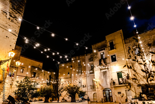 Bari, Italy - March 12, 2019: Largo Albicocca Piazza degli Innamorati at night. photo