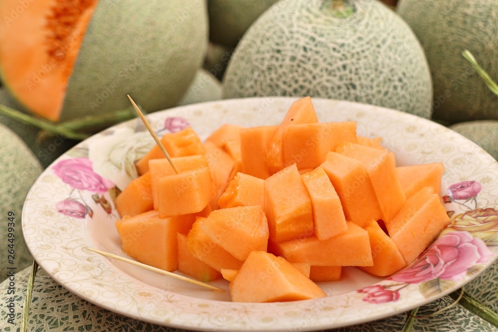 cantaloupe melon at street food cantaloupe melon at street food