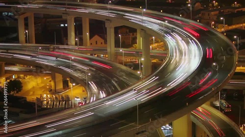 Timelapse of traffic on Nanpu Spiral at night , Shanghai, China
