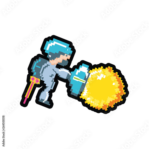 video game avatar with fire ball pixelated