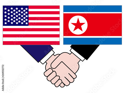 国と国との外交。アメリカ合衆国と北朝鮮の状態を表している。