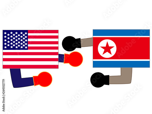 国と国との外交。アメリカ合衆国と北朝鮮の状態を表している。
