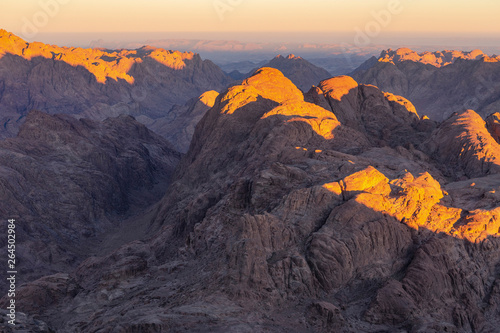 Fototapeta Naklejka Na Ścianę i Meble -  Egypt. Mount Sinai in the morning at sunrise. (Mount Horeb, Gabal Musa, Moses Mount). Pilgrimage place and famous touristic destination.