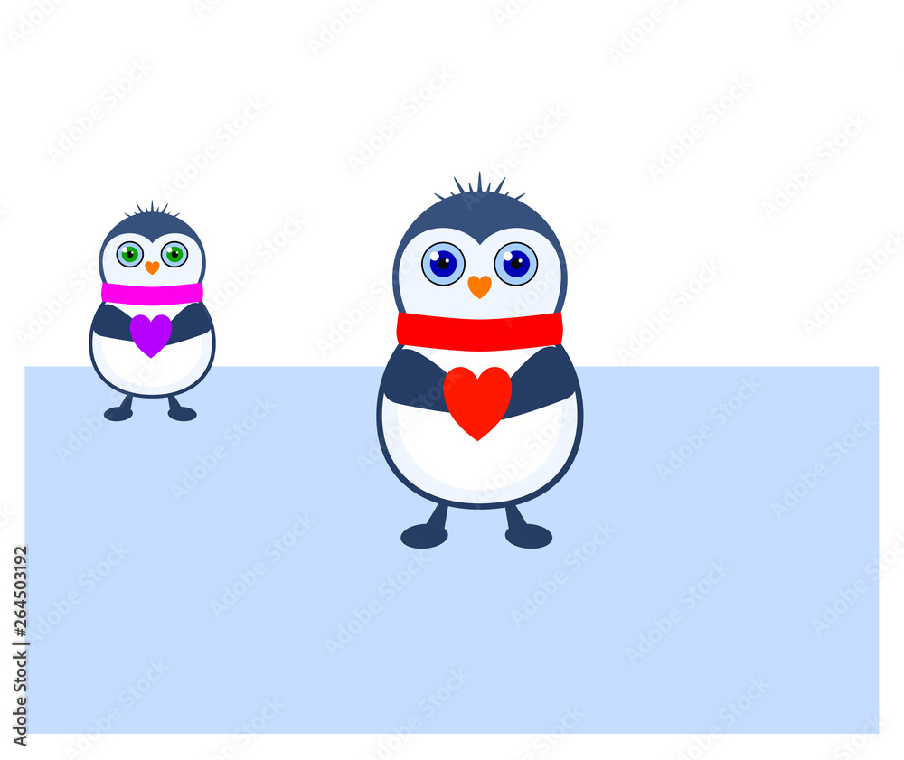Fototapeta premium two little cute penguins holding heart