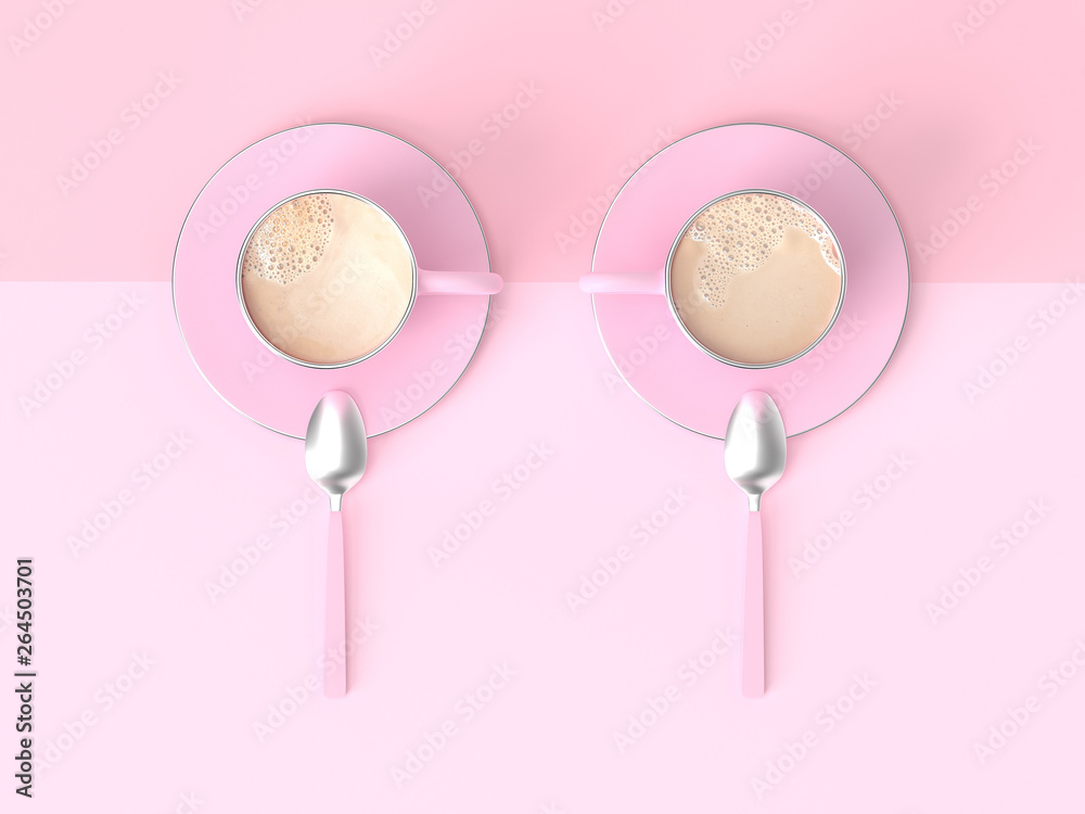 Coffee milk pink cup on pink pastel background