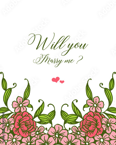 Vector illustration letter will you marry me with pink wreath frame