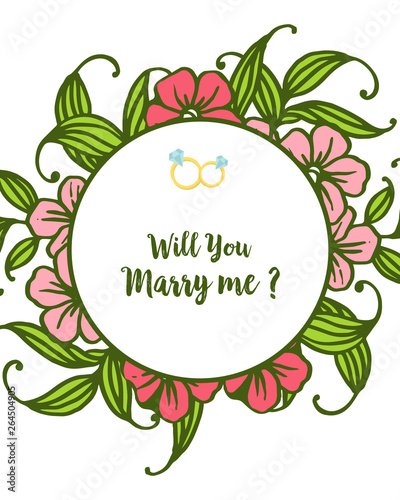 Vector illustration writing will you marry me with elegant pink bouqet frame