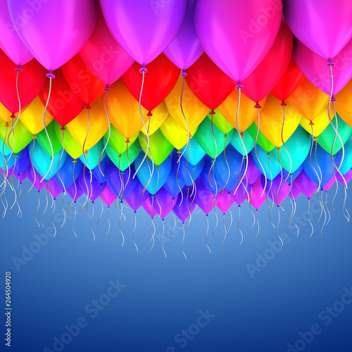 Rainbow of colorful party balloons - 3d render
