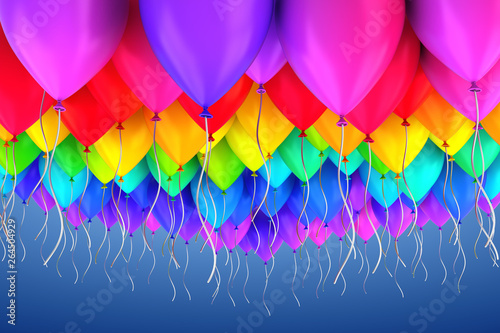 Rainbow of colorful party balloons - 3d render