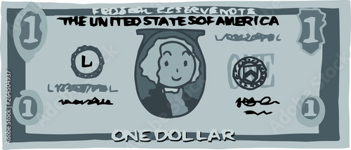 Monochrome Cute hand-painted 1 US dollar banknote