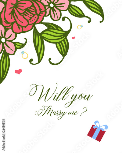 Vector illustration card will you marry me with pattern of green leafy flower frame