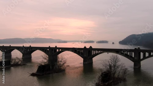 Wallpaper Mural Aerial at sunrise on the Susquehanna River passing over the Veterans Memorial Bridge connecting Columbia and Wrightsville Pennslyvania toward Mud, Garden, Heisey Islands. Concept: new beginnings Torontodigital.ca