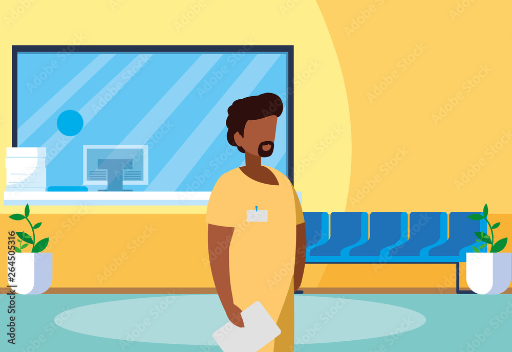 black male medicine worker in hospital reception black male medicine worker in hospital reception