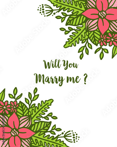 Vector illustration template will you marry me with art leaf wreath frame