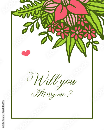 Vector illustration template will you marry me with art leaf wreath frame