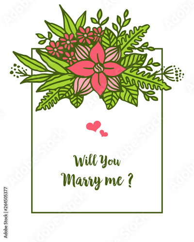 Vector illustration template will you marry me with art leaf wreath frame