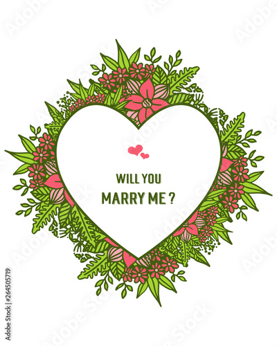 Vector illustration decorative will you marry me with texture pink wreath frame
