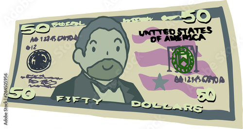 Deformed Cute hand-painted 50 US dollar banknote
