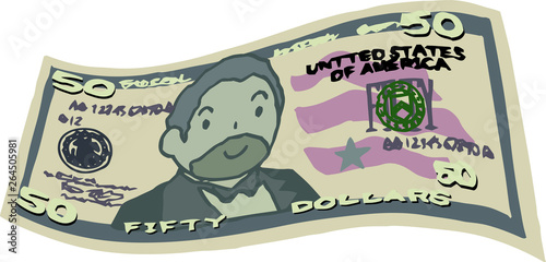 Deformed Cute hand-painted 50 US dollar banknote
