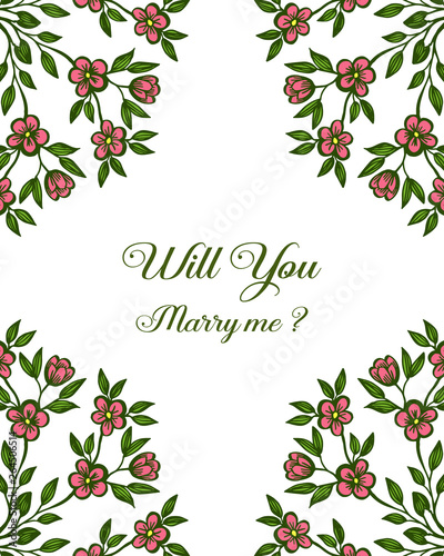 Vector illustration style leaf wreath frame for writing will you marry me