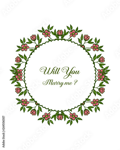 Vector illustration style leaf wreath frame for writing will you marry me