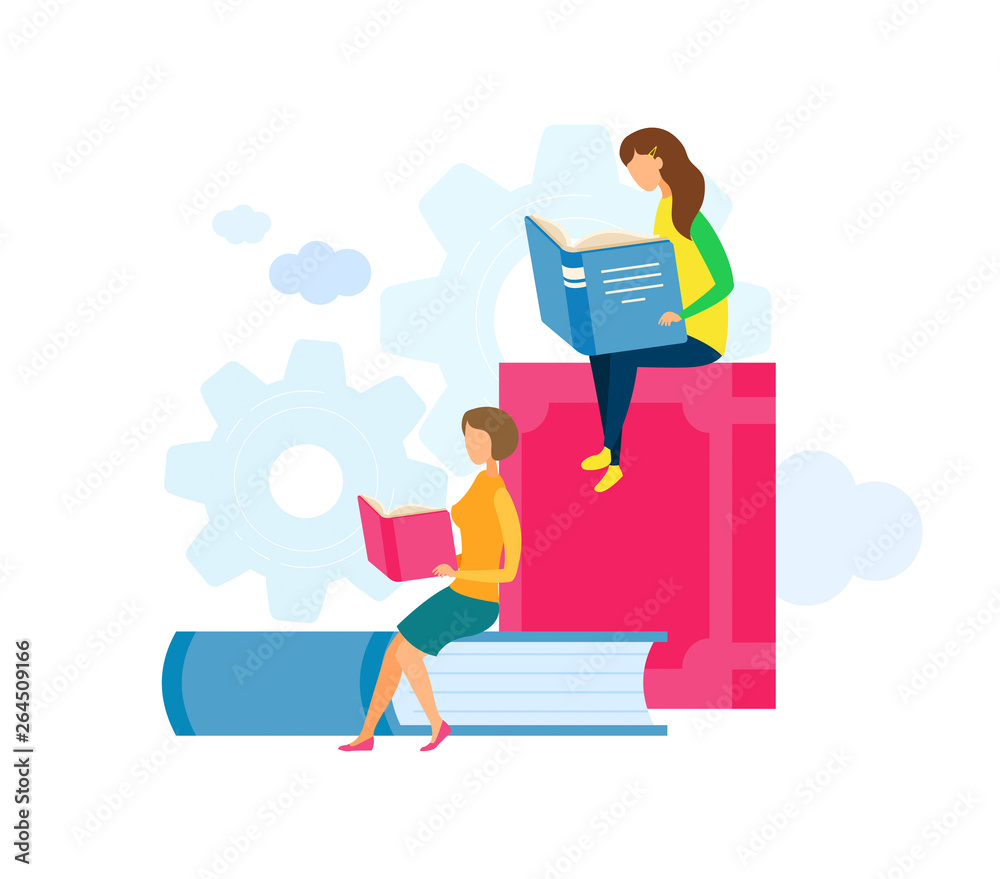 Mother and Daughter Reading Vector Characters Mother and Daughter Reading Vector Characters