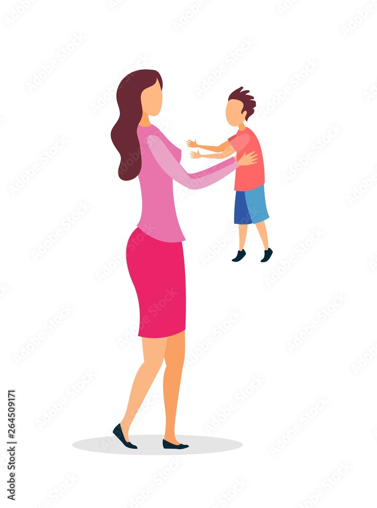 Young Mother Holding Baby Flat Vector Illustration