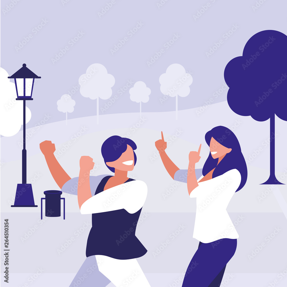 young couple dancing in the park characters